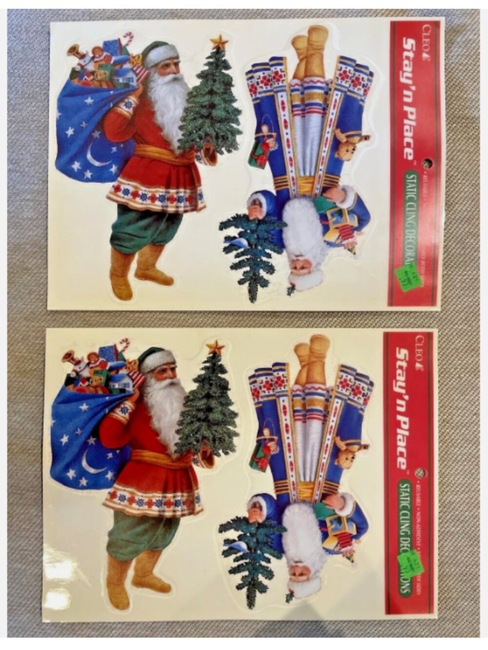 Christmas Window Clings Cleo Stay 'N Place Vintage Santa Claus Saint Nick